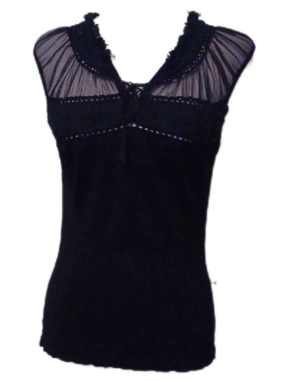 <> Dolce Cabo Women's Black Lace-Trim Sleeveless Top Size Large